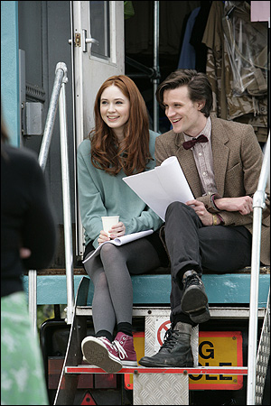 Karen Gillan and Matt Smith prepare to do some filming on the new series of Doctor Who.